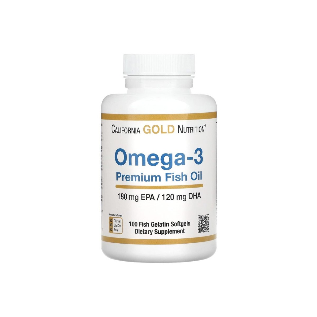 [898220009527] California Gold Nutrition Omega-3 Premium Fish Oil – 100 Fish Gelatin Softgels (180 mg EPA / 120 mg DHA)